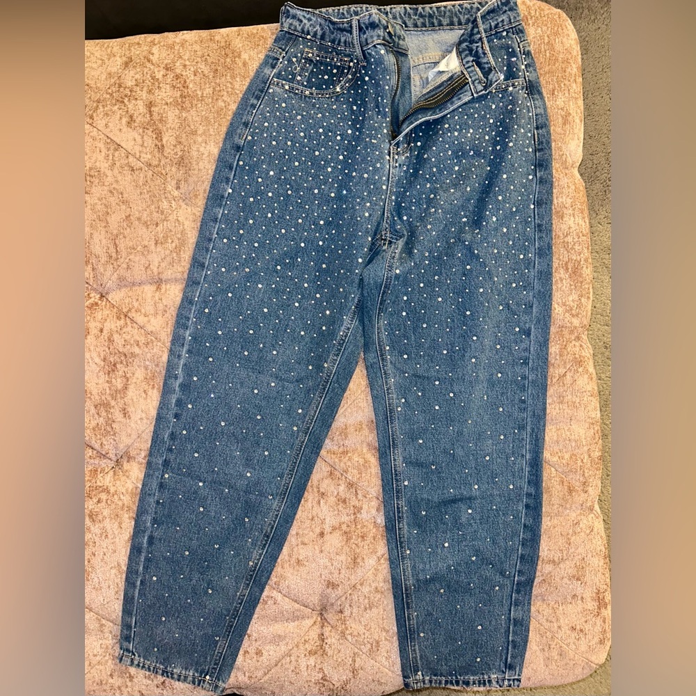 Rhinestone Decor Jeans